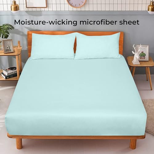 Image of Royale Linens Fitted Sheet Twin - Ultra Soft 1800 Brushed Microfiber - Hotel Luxury Bottom Sheets - Wrinkle Free & Fade Resistant - Deep Pocket Fitted Sheet Only (Twin, Aqua)