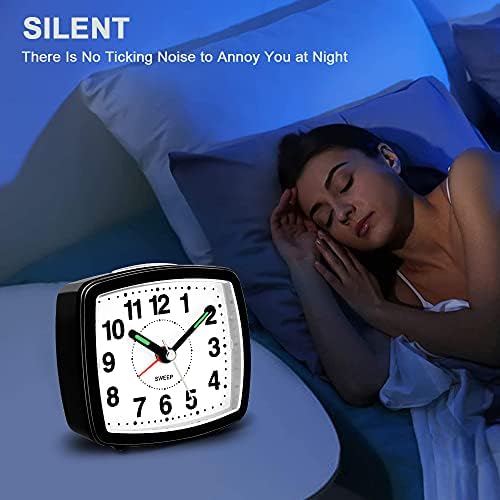 HOPSEM Alarm Clocks Bedside Battery Powered Silent Clocks for Bedrooms Non Ticking Small Clock Clear Display Easy to Read Snooze Night Light for Home Travel
