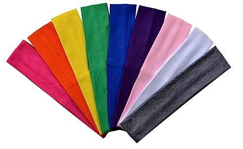 Funny Girl Designs Stretchy Headband (Set of 9) 2 Inch Cotton Stretch Headbands