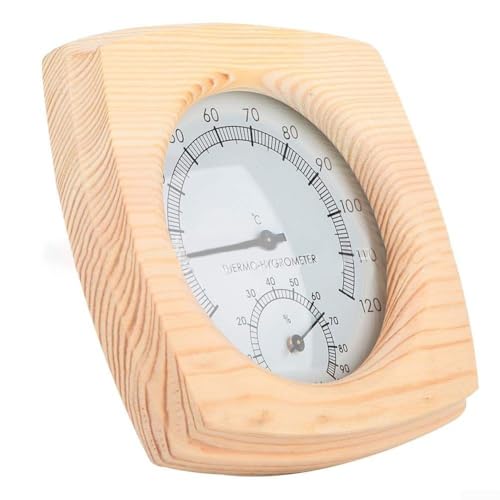 Sumsoctober Wooden Sauna Thermometer with Hygrometer – Round Digital Sauna Temperature Gauge for Steam Rooms – Natural Wood Finish Thermometer for Spa Wellness Relaxation Monitoring