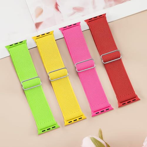 Image of 4 Pack Stretchy Solo Loop Compatible with Apple Watch Bands 38mm 40mm 41mm 42mm 44mm 45mm 46mm 49mm Women Men, Sport Nylon Elastic Straps Wristbands for iWatch Series 11 10 9 8 7 6 5 4 11 Ultra /SE 3 2