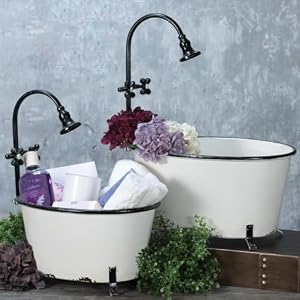 Home & Garden White Set of 2 Black Rim Enamel Bathtub Planters, 2 Piece Home Garden White Set of 2 Black Rim Enamel Bathtub Planters 2 Piece