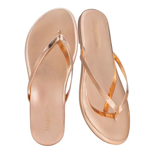 Image of mazeskin Women's Memory Foam Comfortable Flat Thong Sandals Dressy Summer Beach Leather Slide Flip Flops