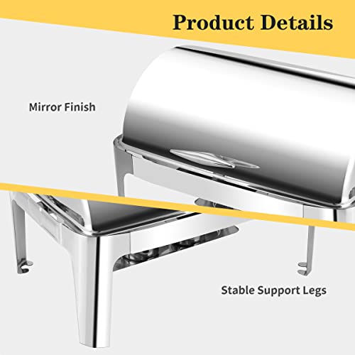 Fulgutonit Roll Top Chafing Dish Buffet Set, 12Qt Stainless Steel Buffet Server And Warmer, Rectangular Chafer For Catering Event Parties Buffet (2 Half-Size 6Qt Food Pan) #TOP2