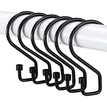 Goowin Shower Curtain Hooks, 12 Pcs S Shape Shower Curtain Rings, Rustproof Black Shower Curtain Rings, Multi-Functional Shower Hooks for Shower Curtain, Kitchen Utensils, Clothing, Towels, Black