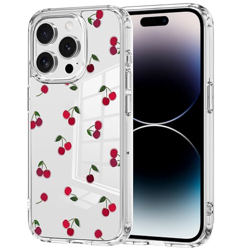Idocolors for iPhone 15 Pro Max Case Cute Cherry Case for Women Girl [Anti Peel Off Tech] Clear Slim Crystal Phone Case, Not Yellowing Transparent Shockproof Protective Phone Cover by Idocolors - Used condition - US$10.61