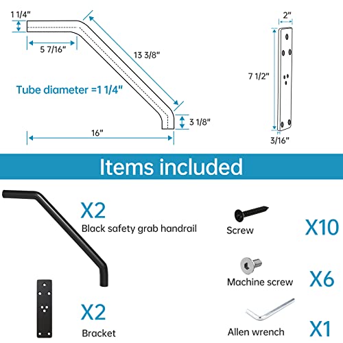Muzata 2Pack Hand Rails For Outdoor Steps Wall Mounted Hand Railing Safety Grab Bar For 1-3 Steps Black Stainless Steel Suitable For Porch Garage Entry Steps Stair Interior Exterior Stairway Hk20 Bp4 #TOP1
