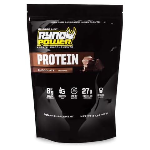 Ryno Power All Natural Whey Protein 2lb (20 Servings) 'Chocolate' - 100% Whey Protein Blend & No Fillers - Non GMO Cover