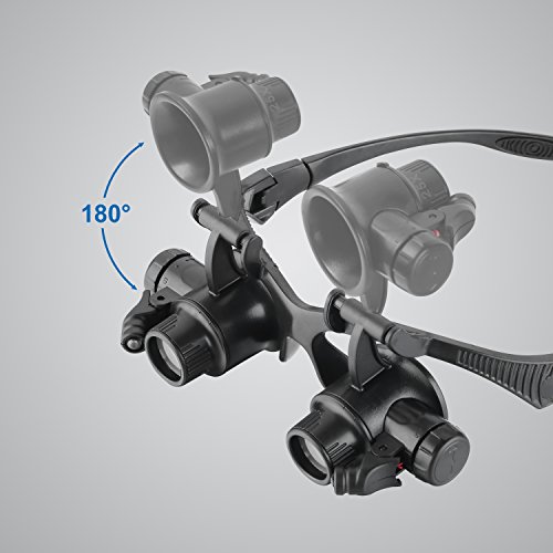 Aomekie Magnifying Glasses with Light Headband Magnifier Loupe Glasses with LED Illuminated for Jeweler Repair Watch -8 Interchangeable Lens: 2.5X/4X/6X/8X/10X/15X/20X/25X