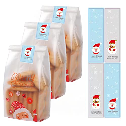 50 sacs de bonbons avec autocollants décoratifs de Noël, sacs en verre transparent, sacs en plastique, sacs de biscuits, pour mariage/anniversaire Cover