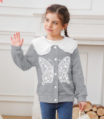 Girls Fall Winter Jacket Ruffled Collar Coat Button Casual Outwear 3-7 Years3