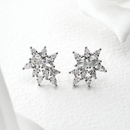 Sweetv Cluster Wedding Stud Earrings For Women Brides, Bridesmaids, Cubic Zirconia Silver Bridal Earrings Studs,Prom Party Jewelry Gifts #TOP4