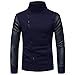 Produktbild NOBRAND Herbst und Winter Herren Leder Ärmel Spleißpullover Herren KorUPC Mock Neck Cardigan Mantel Herren Oberbekleidung Gr. XXXL, marineblau