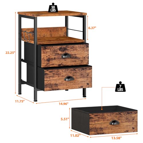image for Furologee Nightstands Set 2, Bedside Table with 2 Fabric Drawers, End 