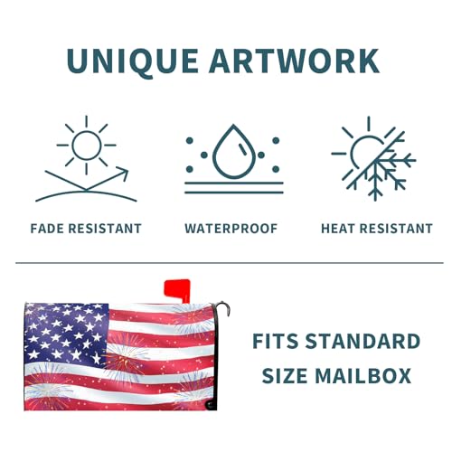 Image of 4th of July Mailbox Covers Magnetic Standard Size 21 X 25.5 Inch Patriotic American Flag Memorial Day Magnetic Mailbox Cover Wraps Post Box Cover Decoration Outdoor Garden Home Yard Outside