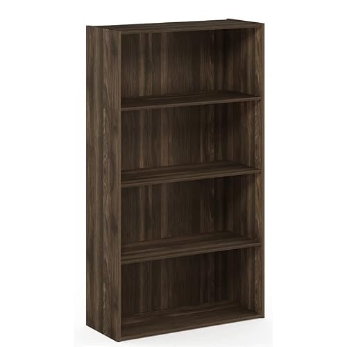 Furinno Pasir 4-Tier Open Shelf, Columbia Walnut & Turn-N-Tube 5 Tier Corner Display Rack Multipurpose Shelving Unit, 1-Pack, Columbia Walnut/Black #TOP3