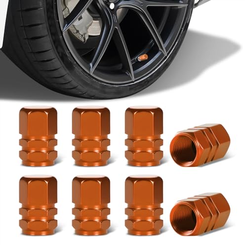 Rebvugr 8PCS Car Tire Valve Stem Caps, Tire Pressure Caps, Aluminum Alloy Auto Tire Valve Stem Cap Cover Trim, Air Caps Cover Car Accessories Fit for Cars, SUVs, Trucks and Motorcycles (Orange Red)