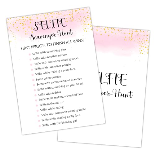 Selfie Scavenger Hunt - Adult Birthday Party Games Decoration for Adult Friend, Birthday Party Activities Sleepover Party Favor Supplies for Adult, 20 Birthday Games Card Set -06
