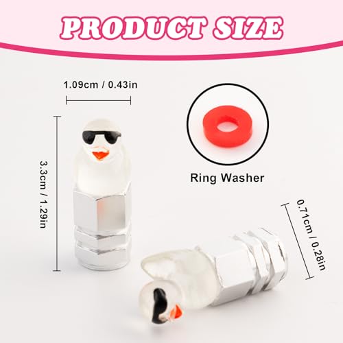 4Pcs Duck Tire Valve Caps, Funny Sunglasses Duck Valve Stem Caps Covers for Wheels, Decorative Cute Tire Valve Caps for Car Accessories (Hexagon Duck Silver)