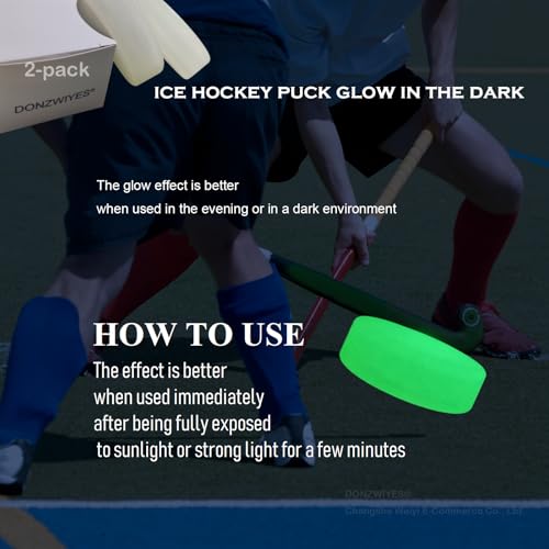 DONZWIYES Glow in The Dark Party Hockey Pucks Green Floor Puck for Youth Adults Outdoor Indoor Games and Ice Hockey and Roller Hockey Practicing Shooting and Handling Skills 2-Pack