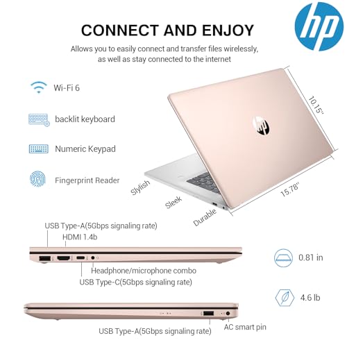 Image of HP 17 Inch Touchscreen Laptop Computer, 17.3 HD+ Touch Screen Business Laptop Notebook PC, Intel 10-Core i7, 64GB RAM 2TB SSD, Windows 11 Pro, Backlit 10 Key Number Pad,Rose Gold