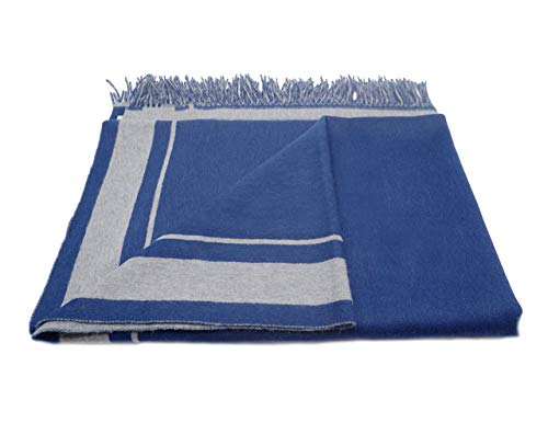 State Cashmere Reversible Throw Blanket With Fringes - Ultra Soft Accent Blanket For Couch, Sofa & Bed - Made With Merino Wool & Cashmere Sourced From Inner Mongolia - (Navy/Heather Grey, 70"X50") #TOP2