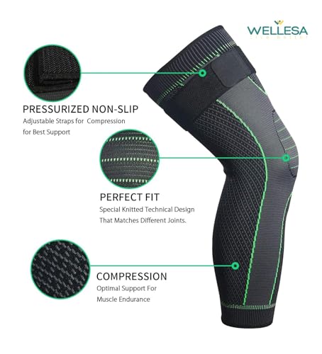 Image of WELLESA Knee Cap Support for Men & Women | Pain Relief Brace | Breathable & 4-Way Stretch | Compression Knee Sleeve for Sports, Gym & Injury Recovery (Long Knee, XXL)