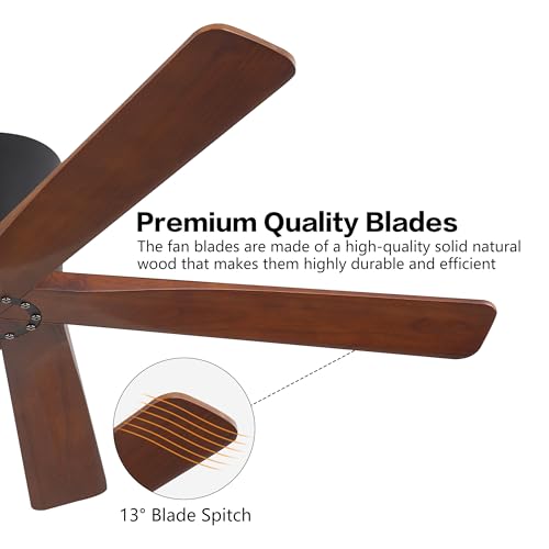 WINGBO 48 Inch Flush Mount DC Ceiling Fan Without Lights, 5 Carved Wood Blades, 6-Speed Reversible DC Motor, Low Profile Ceiling Fan No Lights for Bedroom Living Room Patio, Black and Walnut by WINGBO - Used condition - Image 7
