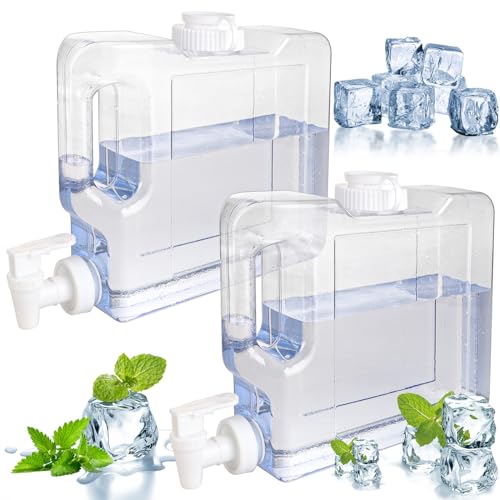 AKOLAFE 2Pack Fridge Water Dispenser With Tap 3L Fridge Drinks Dispenser Clear PETG Travel Juice Dispenser with Faucet for Fridge, Camping, Travel, Picnic, Outdoor Events