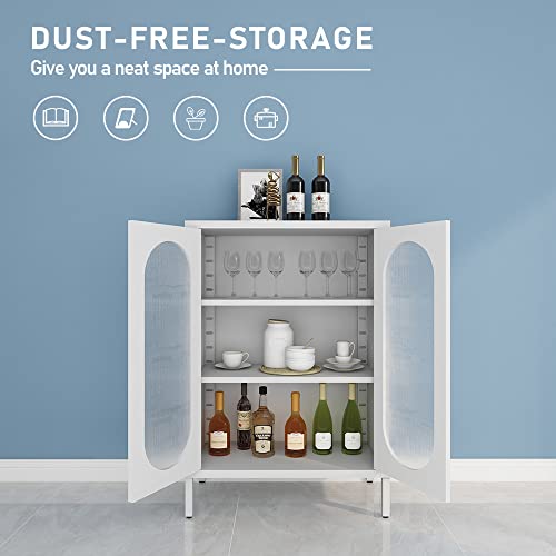 Lingzoe Metal Locker Cabinet With 2 Glass Door,Buffet Sideboard Cabinet With Storage,White Accent Cabinet For For Kitchen, Living Room, Entryway #TOP5