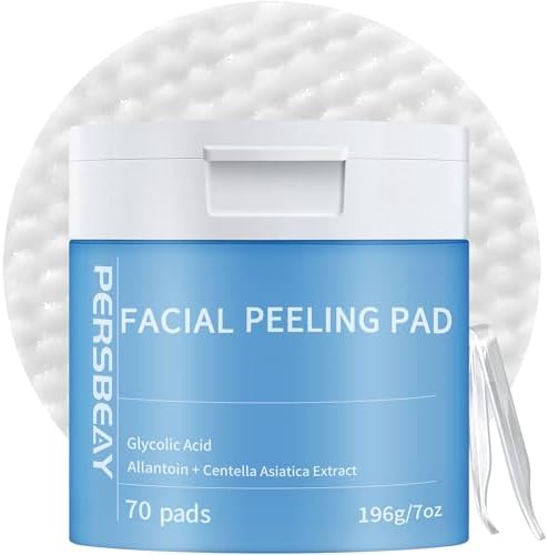 Persbeay Glycolic Acid Pads, Exfoliating Toner Pads for Facial Radiance, Dual Action Gentle Face Pad for Deep Cleaning Effect |Peels & Daily Skin Renewal |Salicylic Acid & Vitamins B3 |70 Count