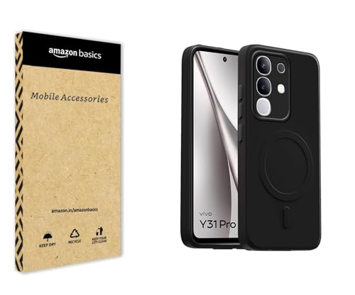 Image of amazon basics Back Cover for Vivo Y31 Pro 5G Soft Matte Silicone Mag-Safe Design (Mag-Safe Not Support) Camera Protection | Slim Fit Bumper Cover (Black)