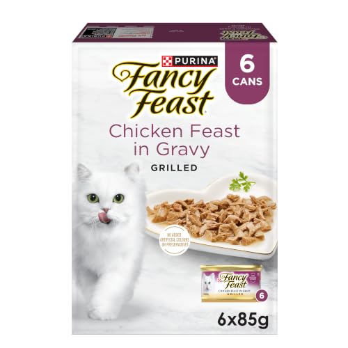Purina Fancy Feast Wet Cat Food in Grilled Chicken Feast in Gravy Multipack of 6 Cans (85g x 6)