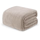 Exclusivo Mezcla Fleece Bed Blanket Twin Size, Super Soft and Warm Blankets for Couch, Sofa and Bed Waffle Textured, Cozy, Fuzzy and Lightweight (Tan, 90x66 Inches)