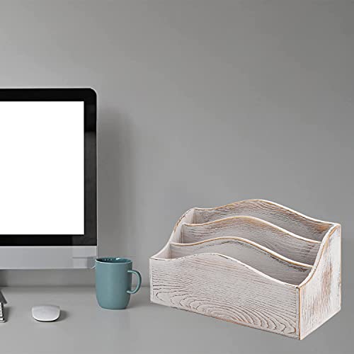 Lawei Wooden Mail Organizer - 3 Tier Wood Mail Sorter Farmhouse Rustic Desktop Mail Holder For Mail, Letter, Bill Coupon, Notebook, Pen, Kitchen Counter Document File Storage Holder #TOP6