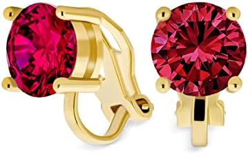 Traditional Classic Brilliant Cut Round AAA CZ Solitaire Clip On Stud Earrings for Women -Yellow Gold or Silver Plated Non-Pierced Simulated Gemstone Jewel Colors Birthstone 8MM