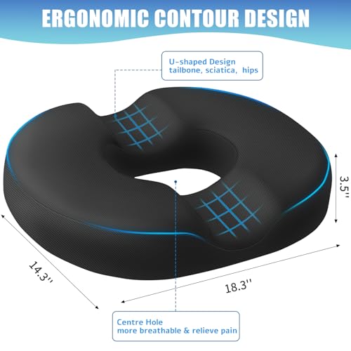 BlissTrends Donut Pillow Seat Cushion, Donut Chair Cushions for Postpartum Pregnancy & Hemorrhoids, Tailbone Pain Relief Cushion, Memory Foam Lifting Cushions for Office & home Chairs (Black, X-Large) - Thumbnail 2