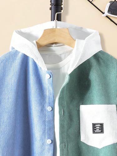 Boys Jacket Kids Button Hooded Casual Coats Long Sleeve Hoodie Jackets Color Blocking Splicing Outerwear for 8-12 Years3