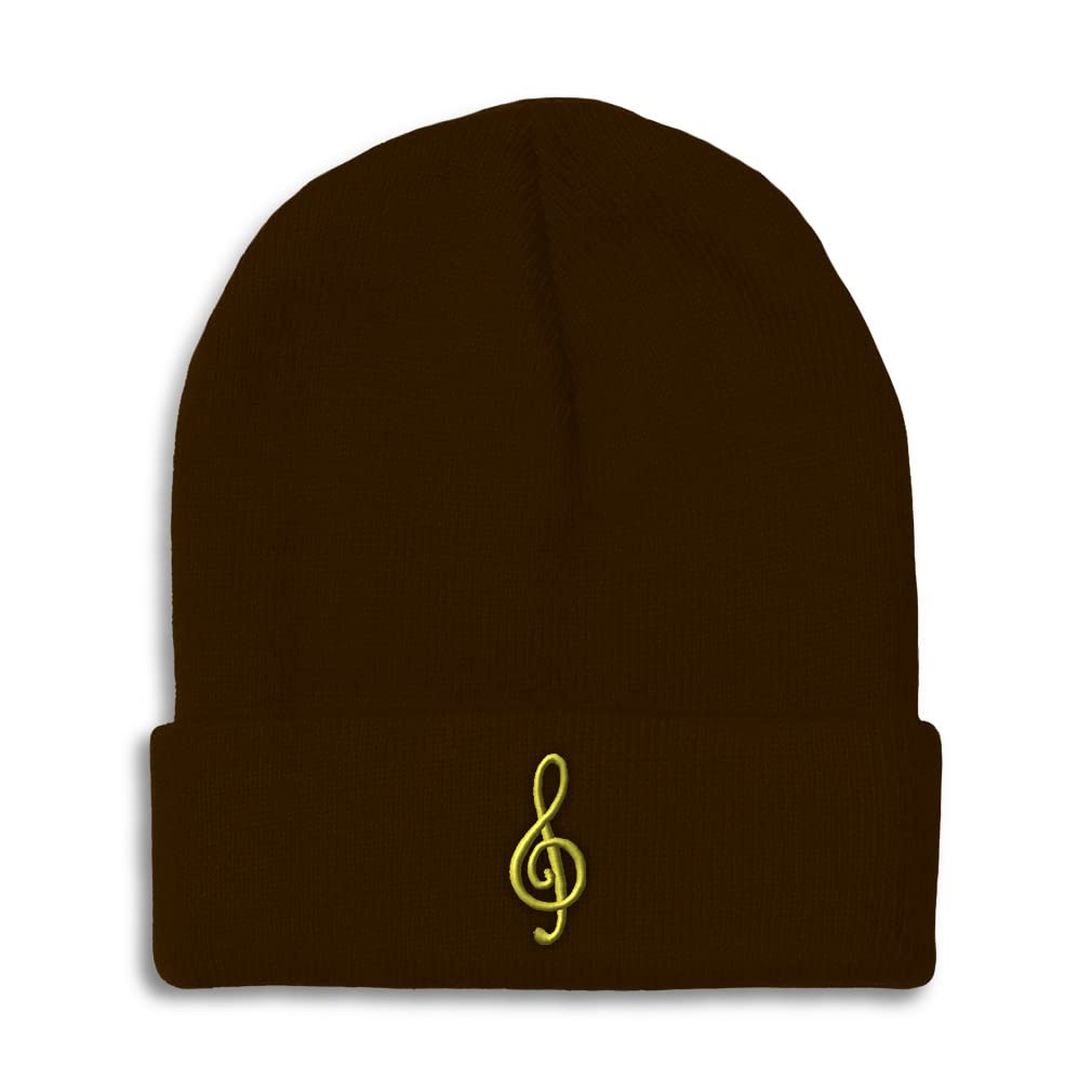 Speedy Pros Beanies for Men Treble Clef Embroidery Symbols Treble Clef Winter Hats for Women Acrylic Skull Cap 1 Size Brown Design Only