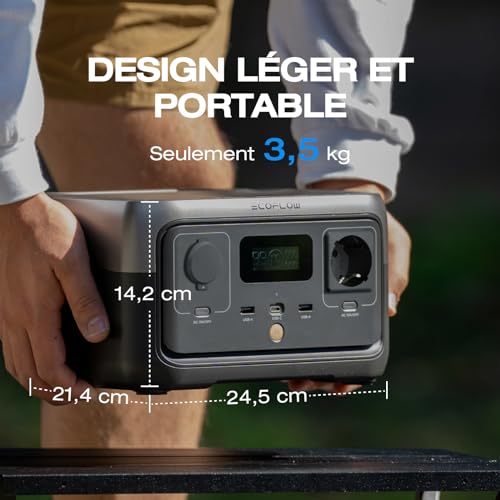 Station électrique portable EF ECOFLOW RIVER 2, batterie LiFeP04, 256 Wh/charge rapide en 1 heure, sortie 600 W max, générateur solaire pour camping extérieur/camping-cars avec câble solaire – vue 5