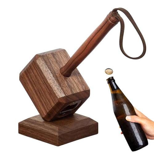 Wooden Bottle Opener | Hammer Shaped Sodium Bottle Opener with Base - Wedding Beer Water Bottle Opener for Sodium Drinks Bottle Caps Pop Cans