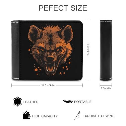 Angry Hyena Dog Mens Bifold Wallet Single-Sided Printed Slim 6 Card Holders Purse Leather Money Clip2