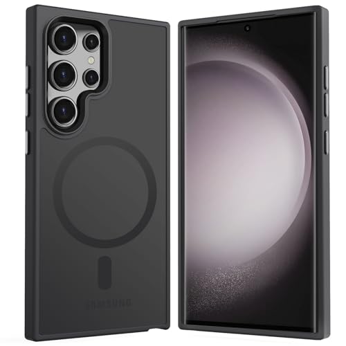 TISOOG Strong Magnetic for Galaxy S24 Ultra Case, [Compatible with Magsafe] [Military Grade Drop Tested] Protective Translucent Matte Slim Case for S24 Ultra 6.8 inch,Black