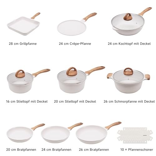 JEETEE Töpfe Set 23-teilig, Antihaft Pfannenset Induktion, Beige – Ansicht 2