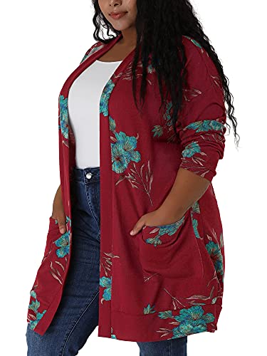 Image of Agnes Orinda Women's Plus Size Lightweight Cardigan Casual Soft Long Sleeve Floral Knit Cardigans with Pockets