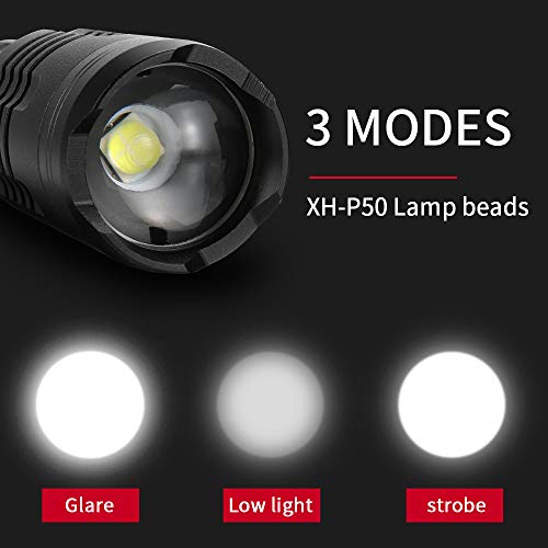 Super Bright Flashlight Rechargeable USB Zoomable Flashlight, LUXNOVAQ Powerful 6000 Lumen P50 LED Hand Torch Light Waterproof Portable Tactical Flashlights with Battery & 3 Modes for Outdoor Camping