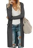 Alaster Queen Women's Hooded Dark Grey Long Cardigans 2025 Open Front Long Sleeve Lightweight Cardigan for Women with Pockets