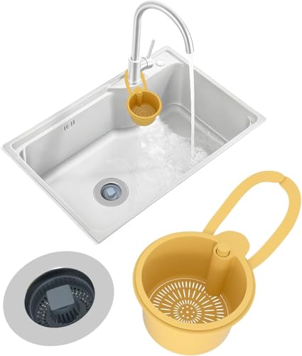Sink Strainer Basket - Multifunction Hanging Sink Colander Drain Basket, Upgrade Quick Draining Kitchen Tool with Bottom Release for Mess-Free Hands-Free Cleanup