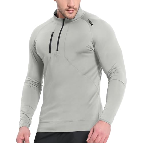 Image of Gesaofa Mens Running Training Quarter Zip Sport Tops Gym Jumper Light Grey