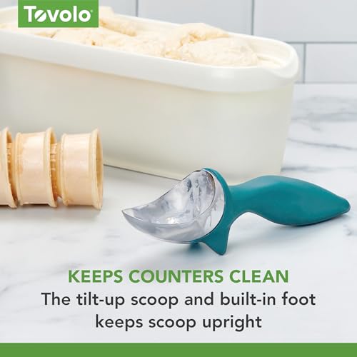 Image of Tovolo Ice Cream Scoop Marine Blue Dishwasher Safe Heavy Duty Ice Cream Scooper with Elevated Tilt Up Design, Heat Retaining Ice Cream Scoops with Non Slip Handle for Cookie Dough, Gelato, Sorbet